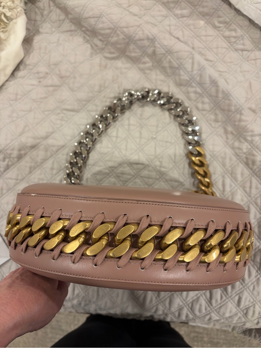 Stella McCartney Frayme Dusty Pink Shoulder Bag with Chunky Two-Tone Chain - Picture 5 of 11